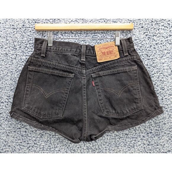 VTG Levis 550 Denim Cut Off Shorts Size 10 USA Made Red Tab Distressed Black - Picture 2 of 12